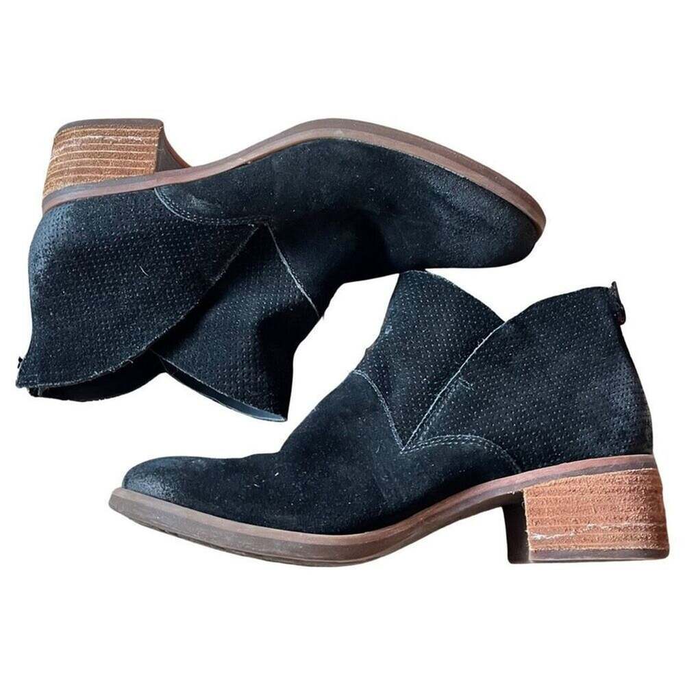 Korks Women's Faux Suede Leather Maldon Block Heel Ankle Boots Black Size 8.5